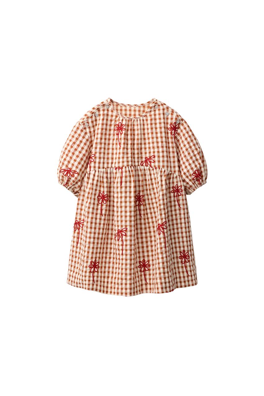 ZARA PLAID EMBROIDERED FLORAL DRESS — photo 3