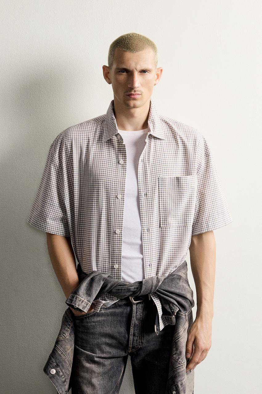 ZARA RELAXED FIT PLAID TEXT SHIRT — photo 2