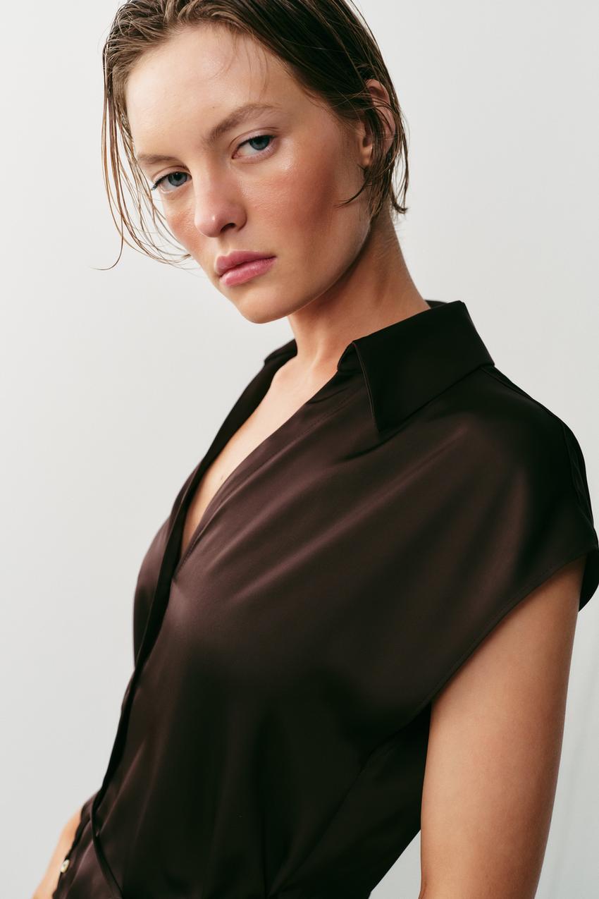 ZARA BELTED SATIN EFFECT SLEEVELESS SHIRT — photo 1