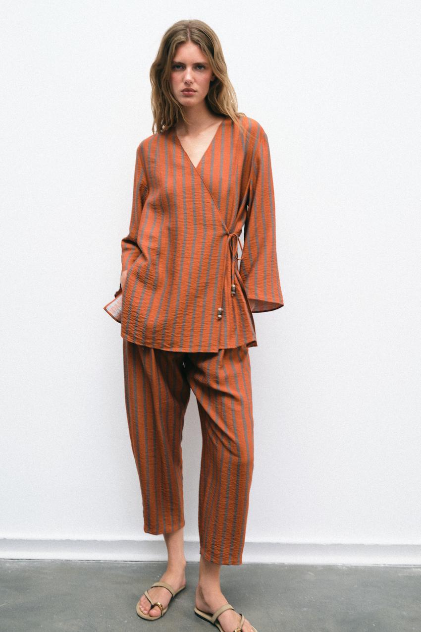 ZARA ELASTIC WAIST STRIPED PANTS — photo 1