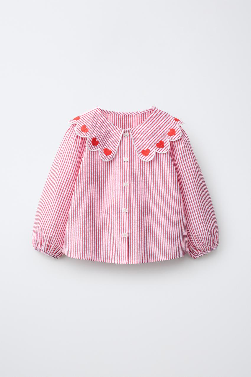 ZARA HEART AND STRIPE PETER PAN COLLAR SHIRT — photo 2