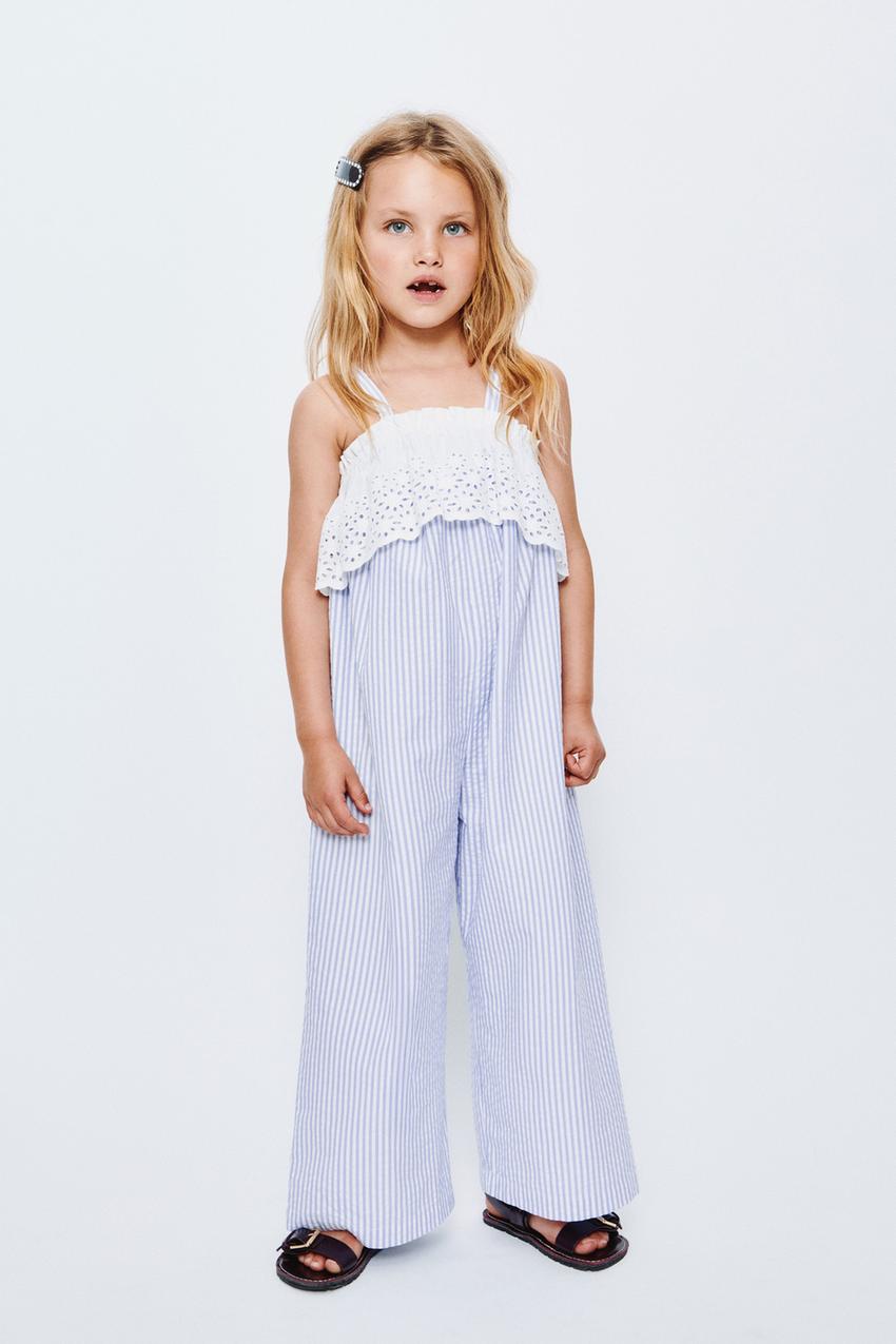 ZARA COMBINATION STRIPED AND SWISS EMBROIDERED JUMPSUIT — photo 1