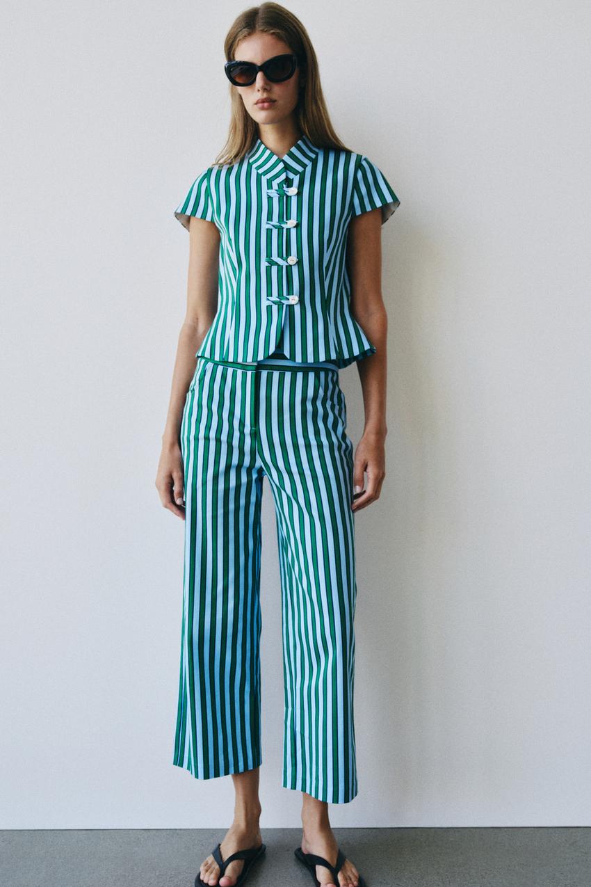 ZARA STRIPED CULOTTE PANTS — photo 1