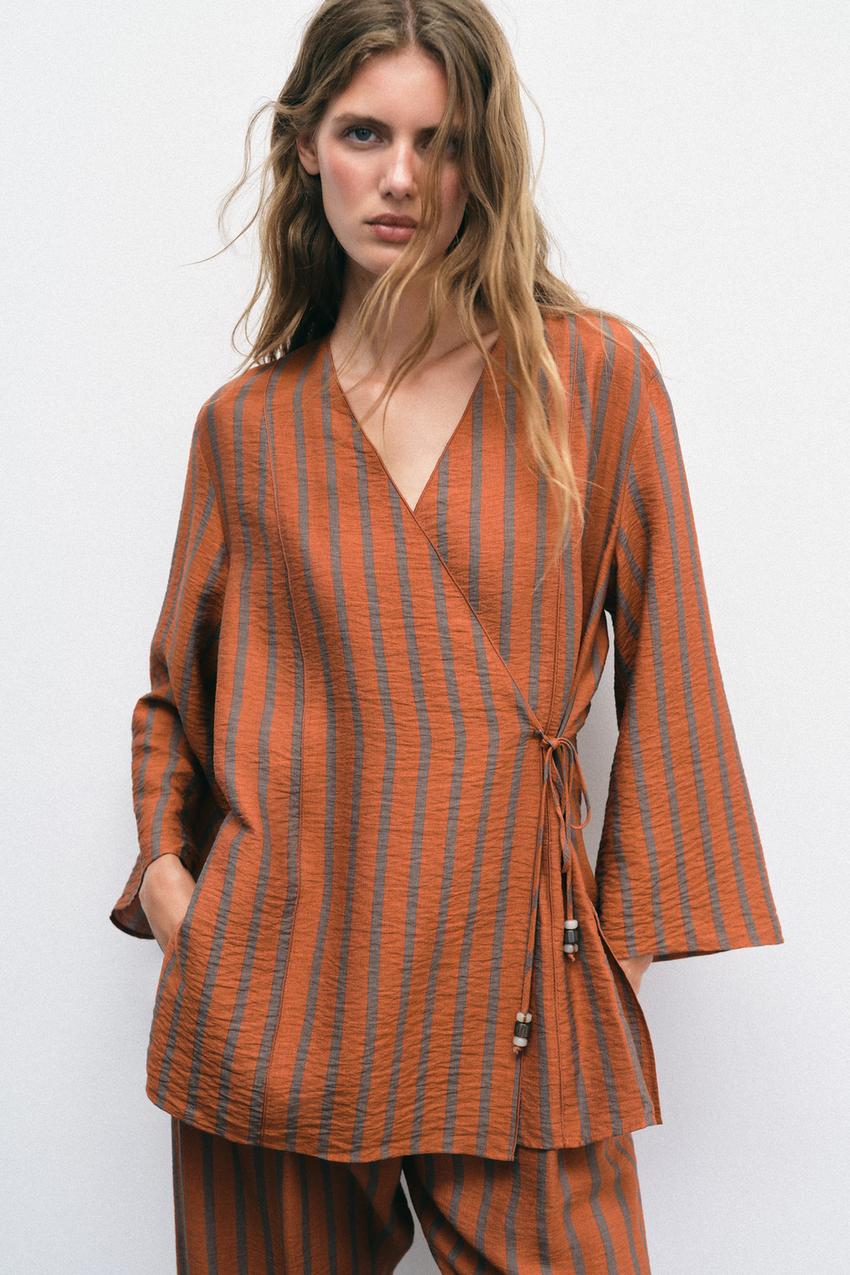 ZARA STRIPED WRAP JACKET — photo 1