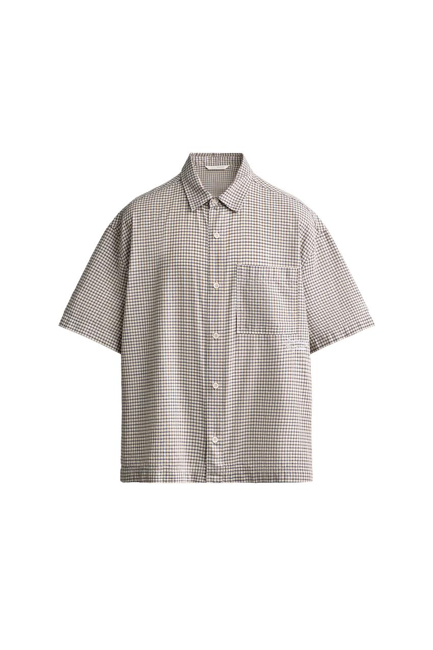ZARA RELAXED FIT PLAID TEXT SHIRT — photo 3