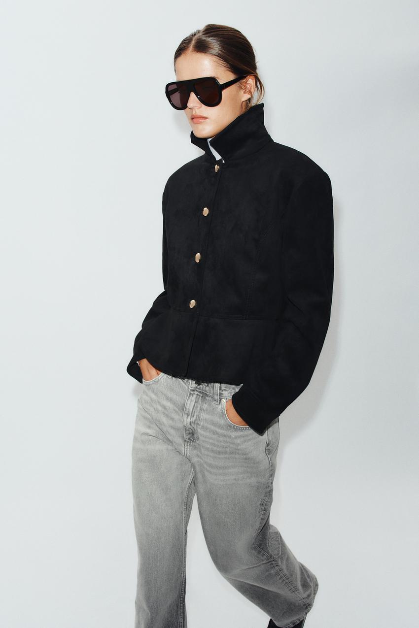 ZARA FAUX SUEDE JACKET WITH SHOULDER PADS — photo 1