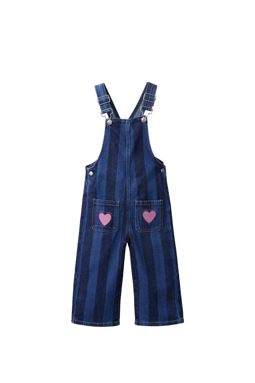 ZARA STRIPED HEART DENIM OVERALLS — photo 3