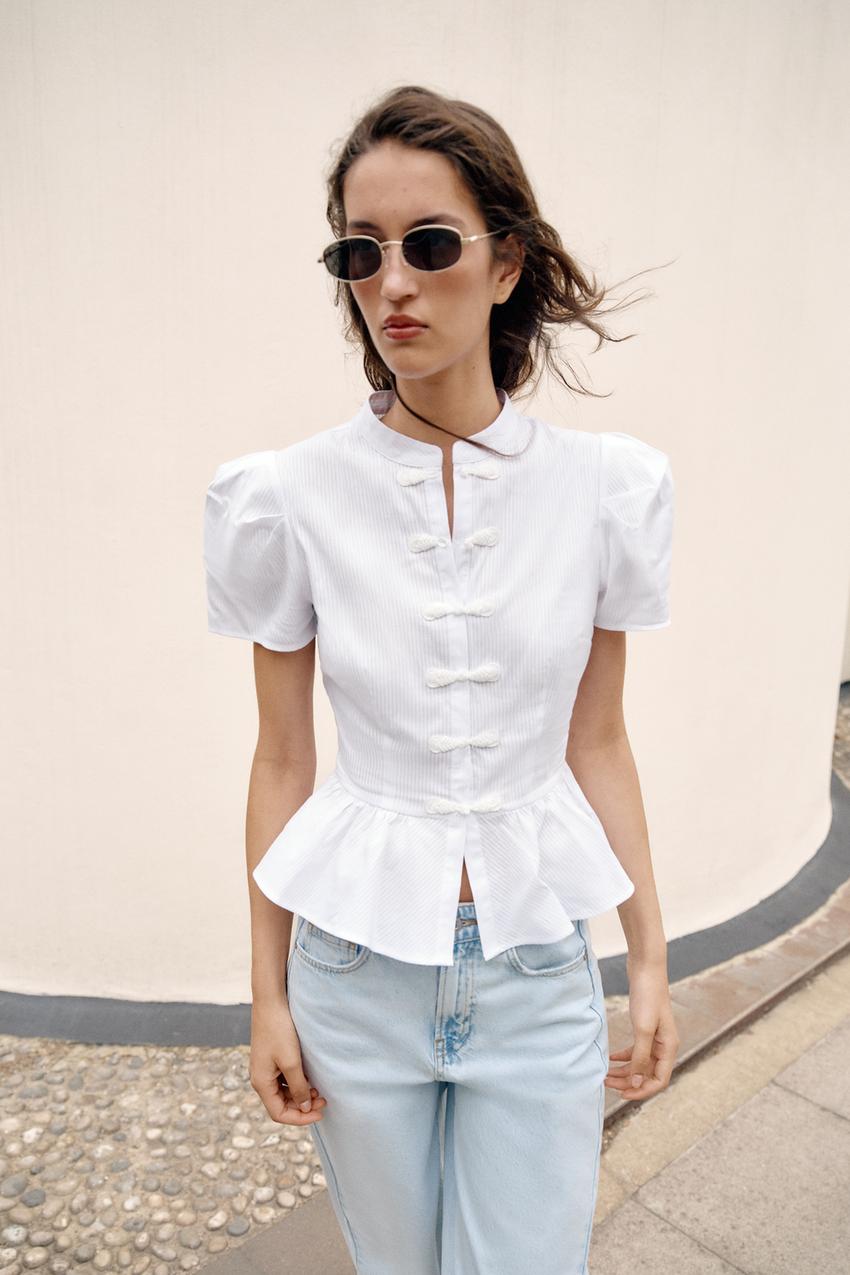 ZARA FROG FASTENING PEPLUM SHIRT — photo 1