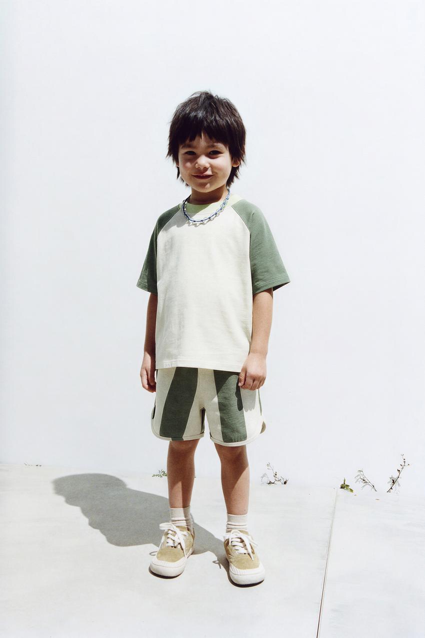 ZARA COLORBLOCK T-SHIRT AND WAVE PRINT SHORTS SET — photo 1
