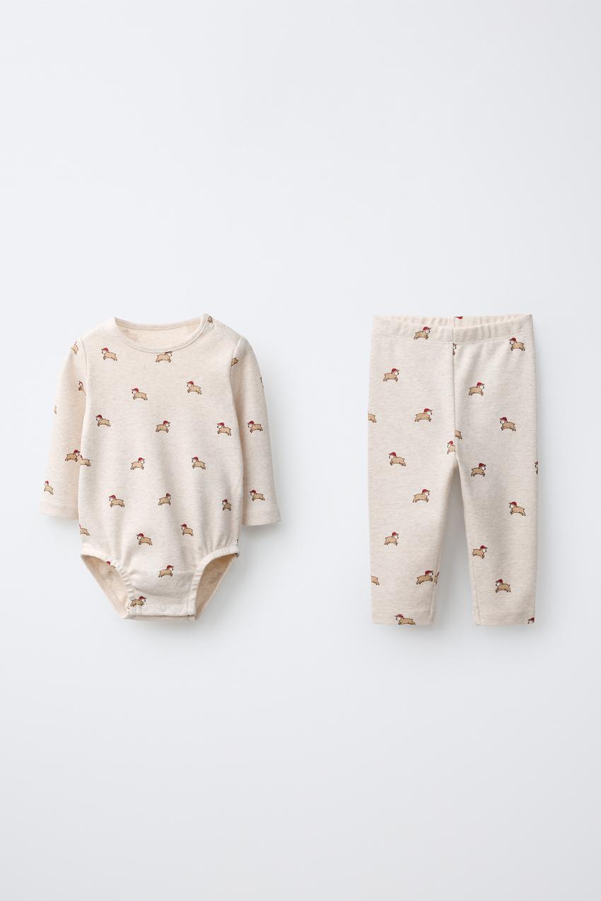 ZARA SHEEP PRINT BODYSUIT AND LEGGING SET — photo 1