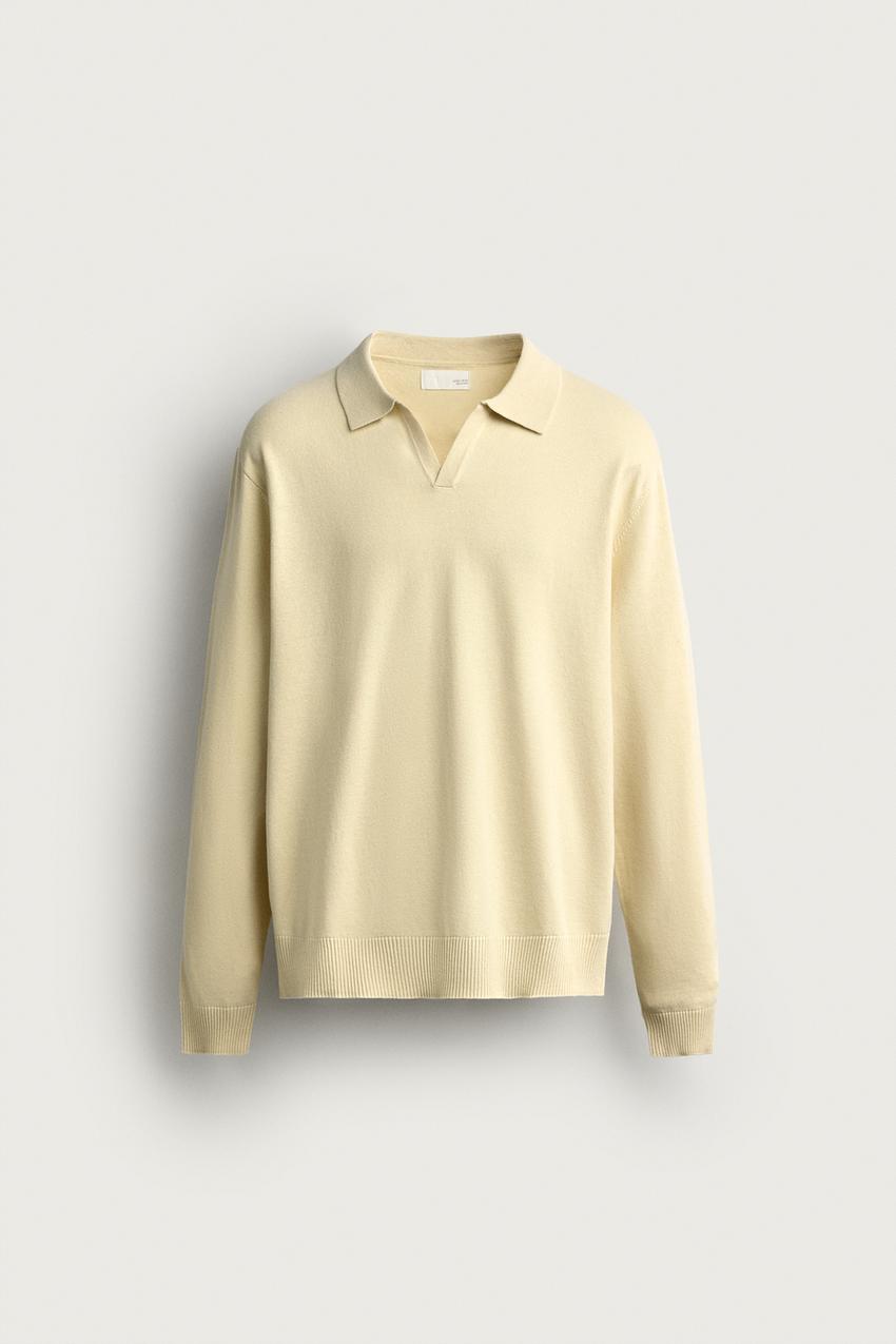ZARA COTTON-LINEN KNIT REGULAR FIT POLO — photo 1