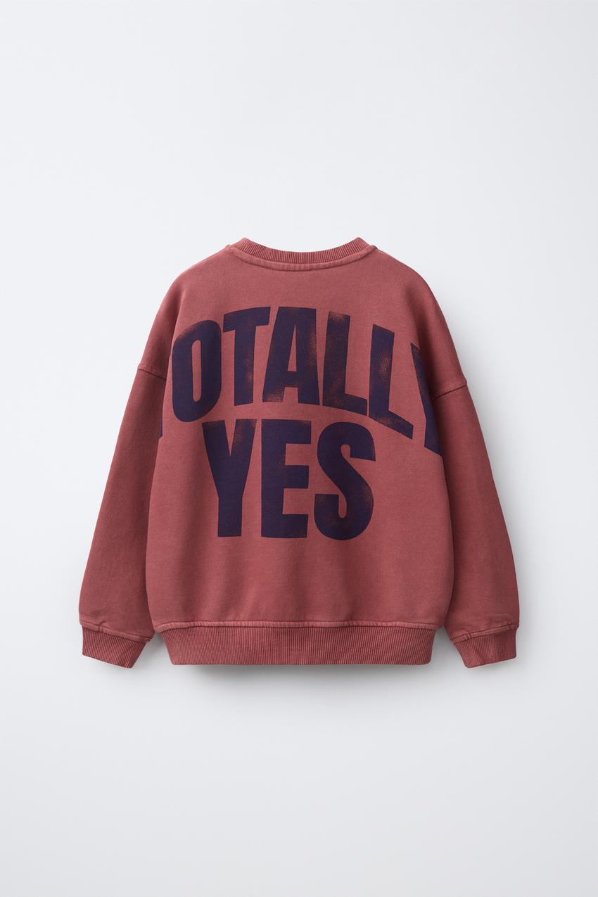 ZARA WASHED-EFFECT TEXT GRAPHIC SWEATSHIRT — photo 2