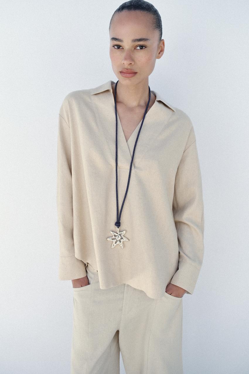 ZARA LINEN BLEND FULL CUT BLOUSE — photo 1