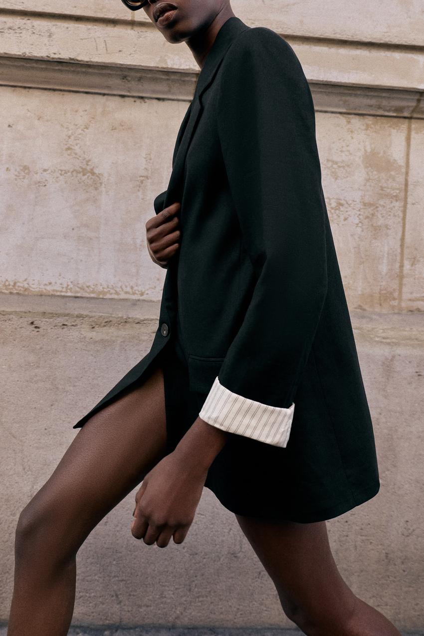 ZARA LINEN BLAZER WITH ROLLED SLEEVES — photo 1
