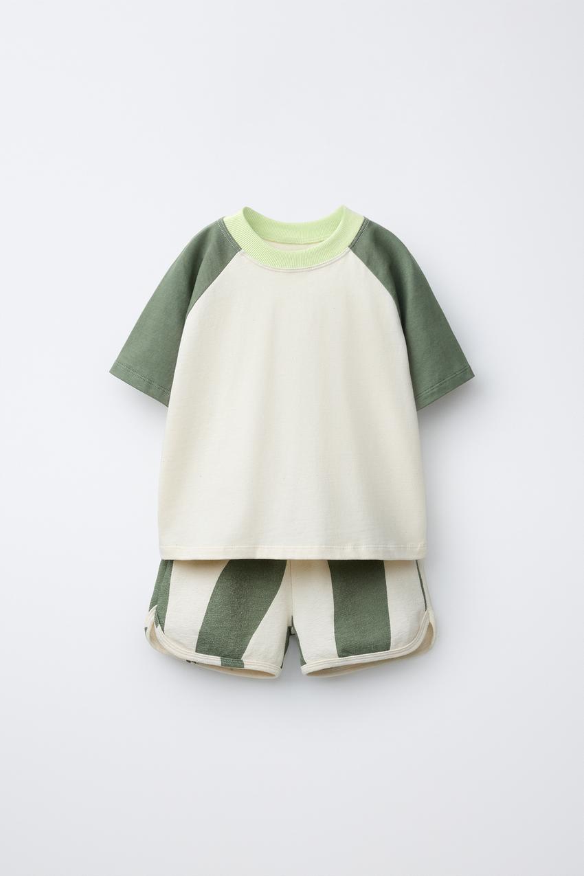ZARA COLORBLOCK T-SHIRT AND WAVE PRINT SHORTS SET — photo 2