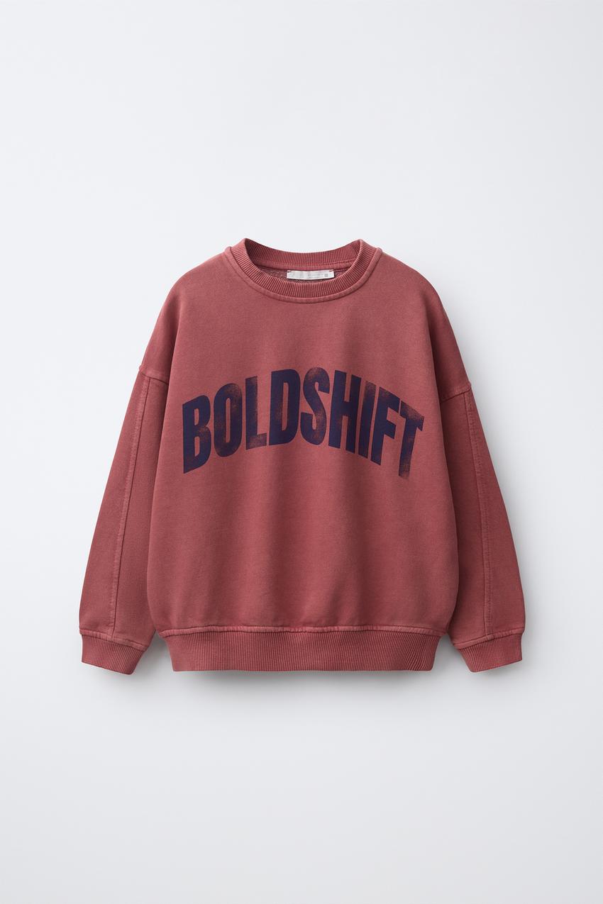 ZARA WASHED-EFFECT TEXT GRAPHIC SWEATSHIRT — photo 1