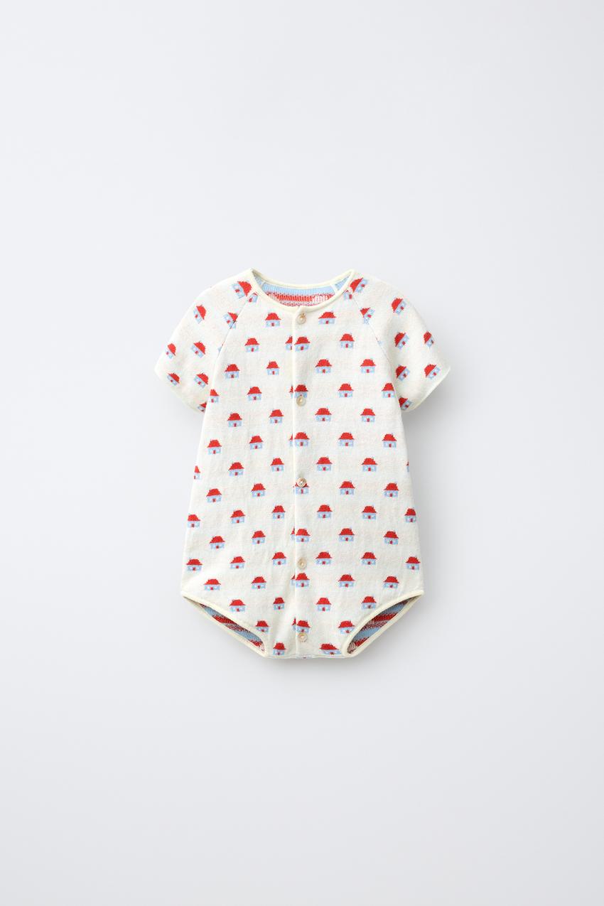 ZARA LITTLE HOUSES JACQUARD KNIT ROMPER — photo 1
