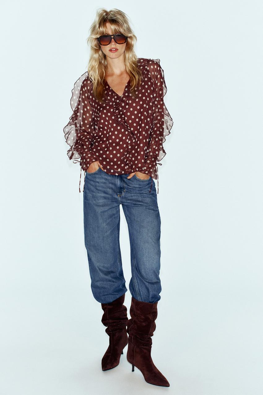 ZARA POLKA DOT RUFFLE BLOUSE — photo 1