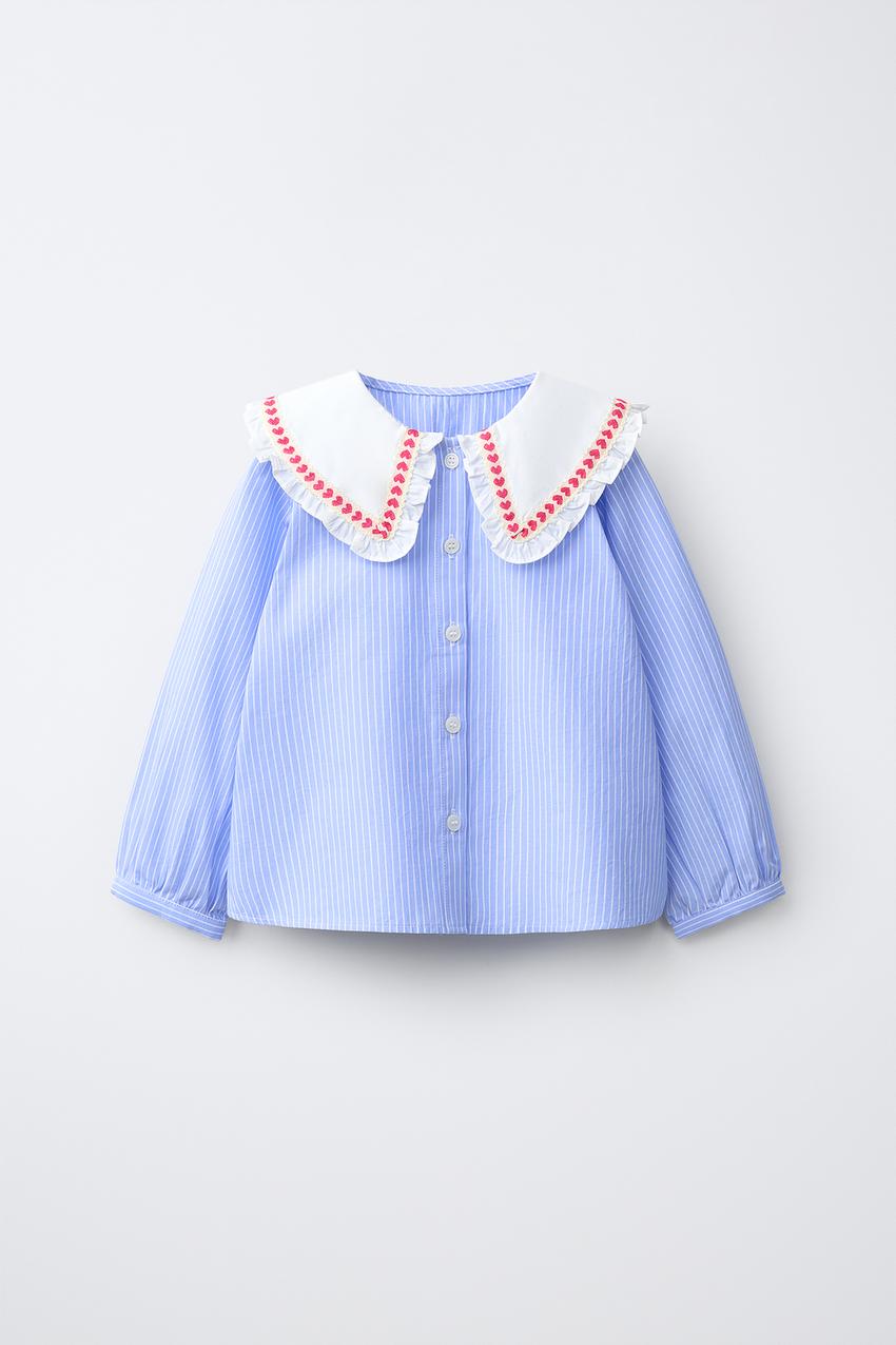 ZARA STRIPED HEART PETER PAN COLLAR SHIRT — photo 2