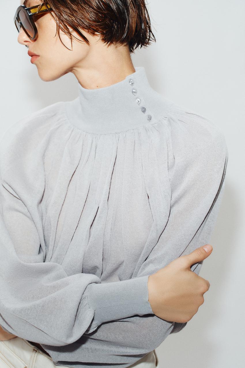 ZARA CONTRAST KNIT FLOWY BLOUSE — photo 1