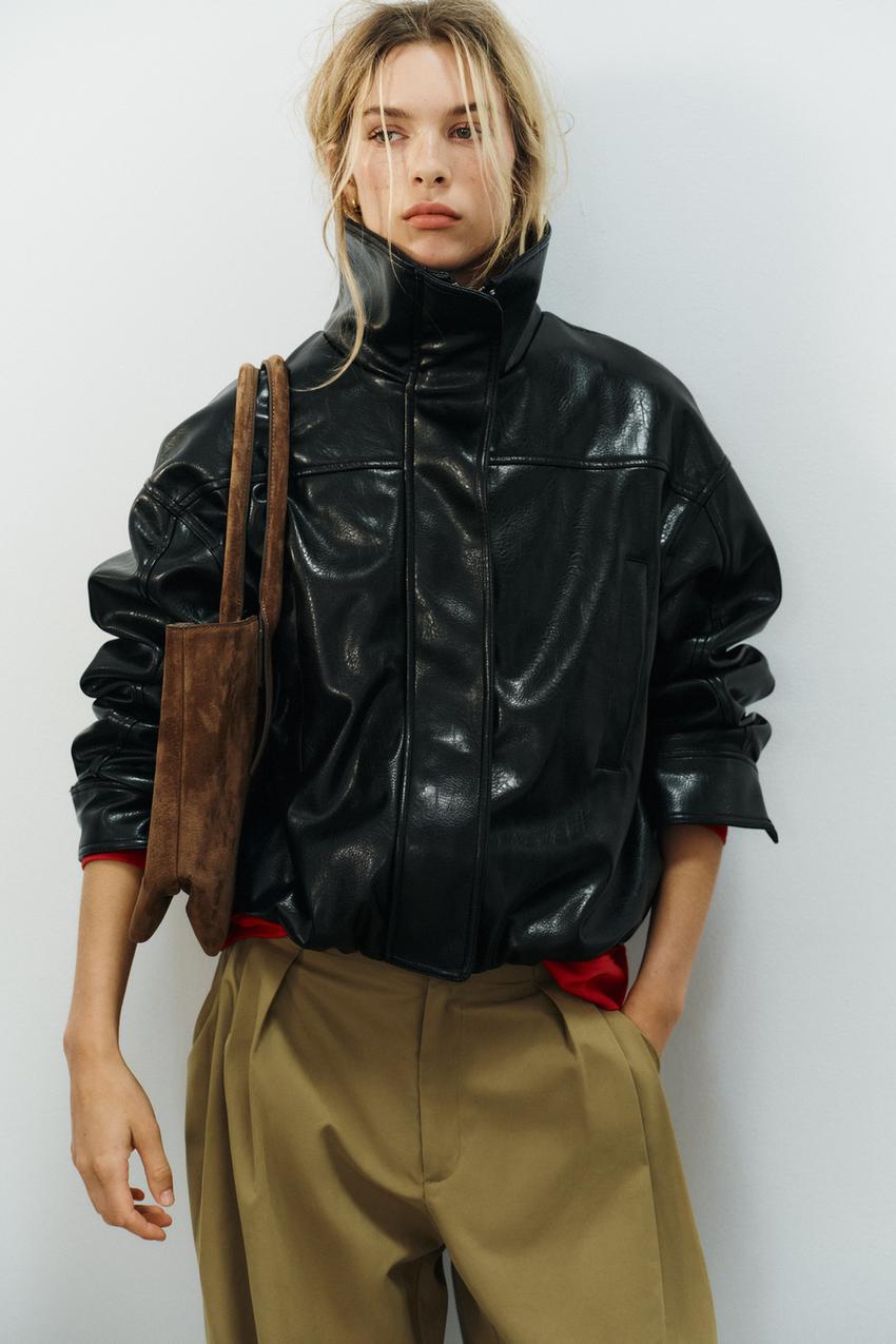 ZARA FAUX LEATHER BOMBER JACKET — photo 1